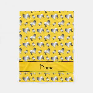 Personalised name yellow keeshond dogs fleece blanket