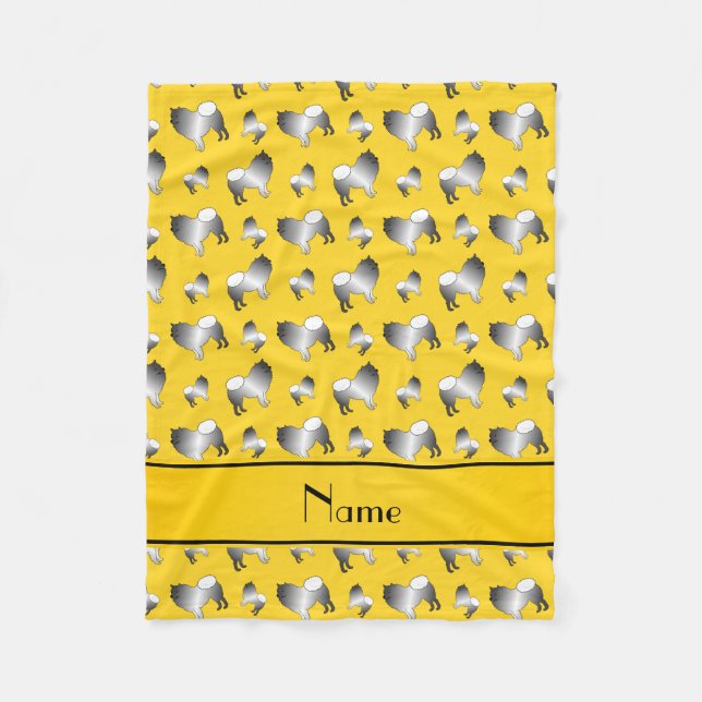 Personalised name yellow keeshond dogs fleece blanket (Front)