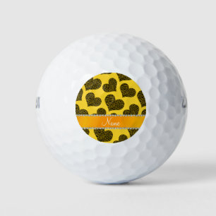 Personalised name yellow leopard hearts golf balls