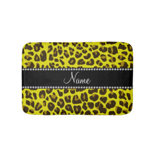 Personalised name yellow leopard pattern bath mat