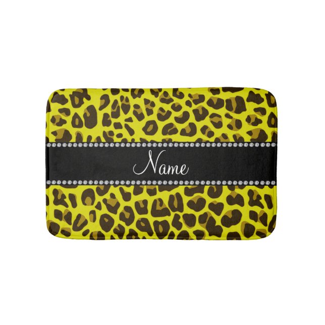 Personalised name yellow leopard pattern bath mat (Front)