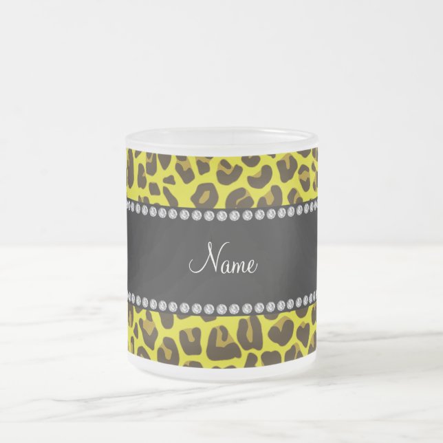Personalised name yellow leopard pattern frosted glass coffee mug (Center)