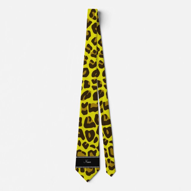 Personalised name yellow leopard pattern tie (Front)