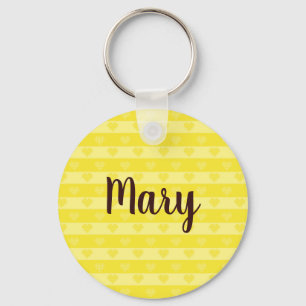Personalised Name Yellow Little Hearts Keychain