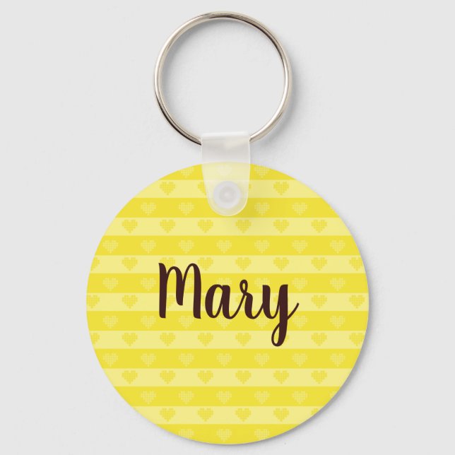 Personalised Name Yellow Little Hearts Keychain (Front)