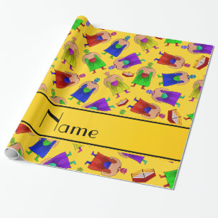 Personalised name yellow mexican wrestling wrapping paper