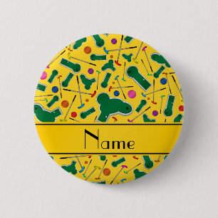 Personalised name yellow mini golf 6 cm round badge