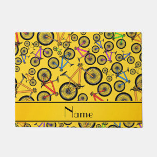 Personalised name yellow mountain bikes doormat