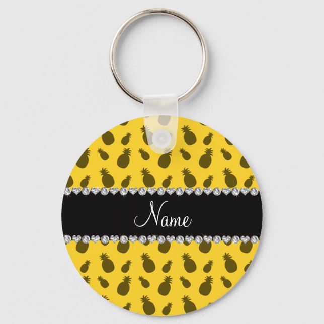 Personalised name yellow pineapple pattern key ring (Front)