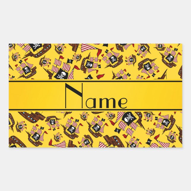 Personalised name yellow pirate ships rectangular sticker (Front)