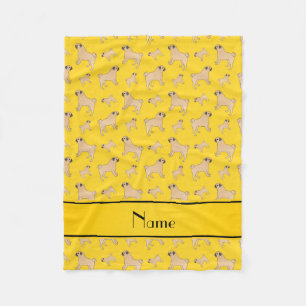 Personalised name yellow Pug dogs Fleece Blanket