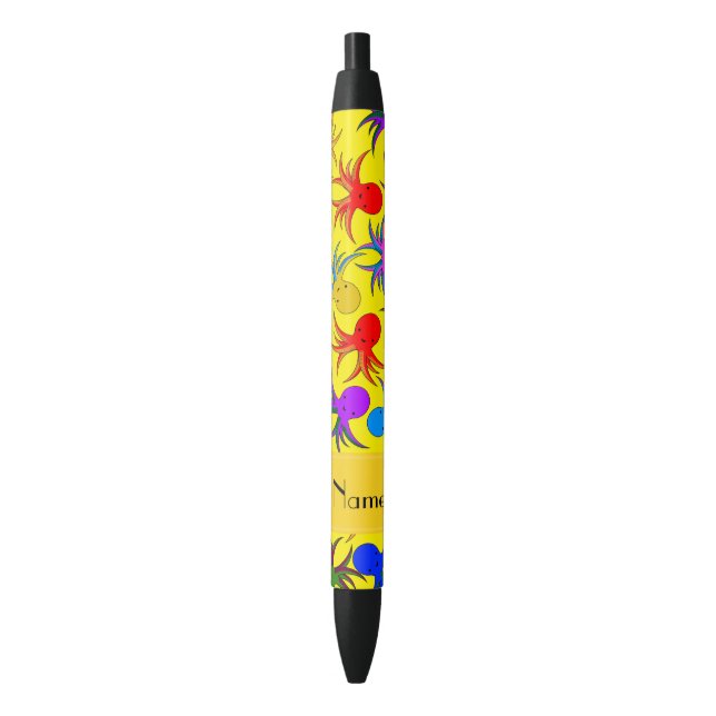 Personalised name yellow rainbow octopus black ink pen (Front Vertical)