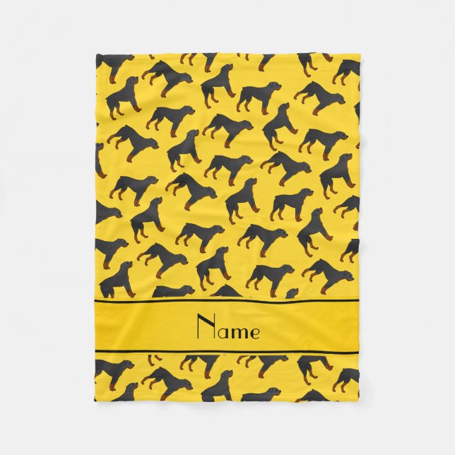 Personalised name yellow rottweiler dog pattern fleece blanket (Front)