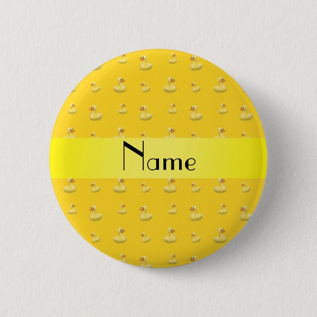 Personalised name yellow rubber duck pattern 6 cm round badge (Front)