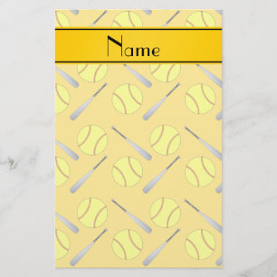 Personalised name yellow softball pattern stationery