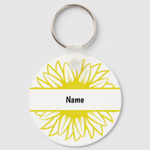 Personalised Name Yellow Sunflower Key Ring