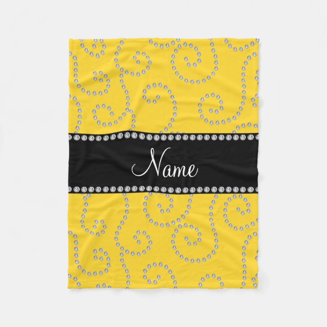 Personalised name yellow swirl diamonds fleece blanket (Front)