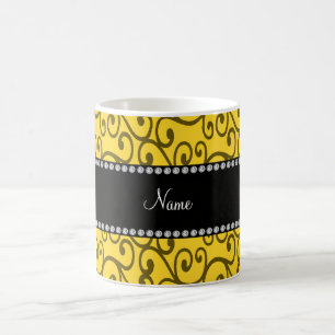 Personalised name yellow swirls coffee mug