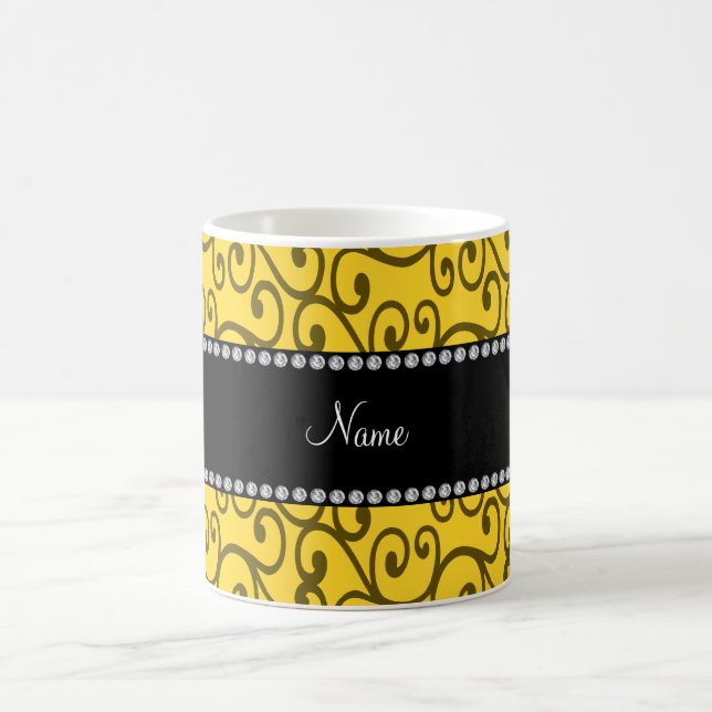 Personalised name yellow swirls coffee mug (Center)
