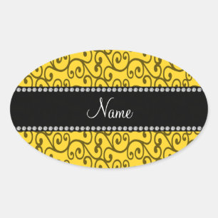 Personalised name yellow swirls oval sticker
