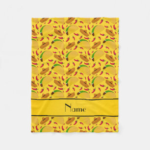 Personalised name yellow tacos sombreros chilis fleece blanket