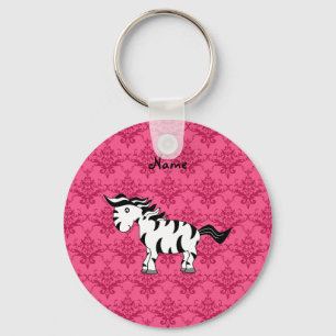 Personalised name zebra pink damask key ring