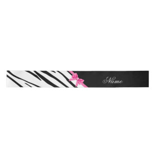 Personalised name zebra striped pink bow satin ribbon