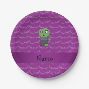 Personalised name zombie purple bats pattern paper plate