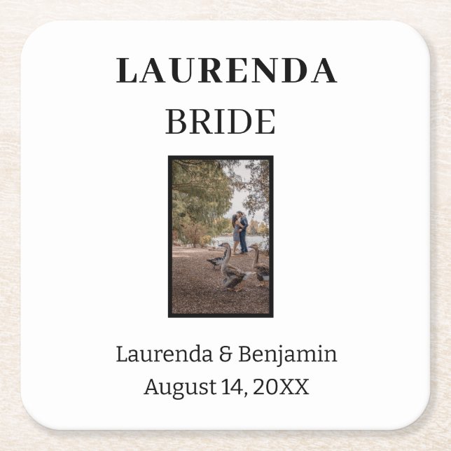 Personalised Named Bride  Square Paper Coaster (Front)