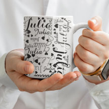 Personalised Names and Black Hearts Romantic White