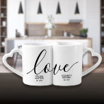 Personalised Names and Date Script Love Coffee Mug Set<br><div class="desc">With an elegant script love,  you can customise the names and date to create a unique gift for any couple. Designed by Thisisnotme©</div>