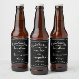 Personalised Names B & W Wedding Beer Bottle Label