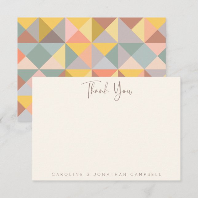 Personalised Names Earthy Yellow Geometric Wedding Thank You Card (Front/Back)