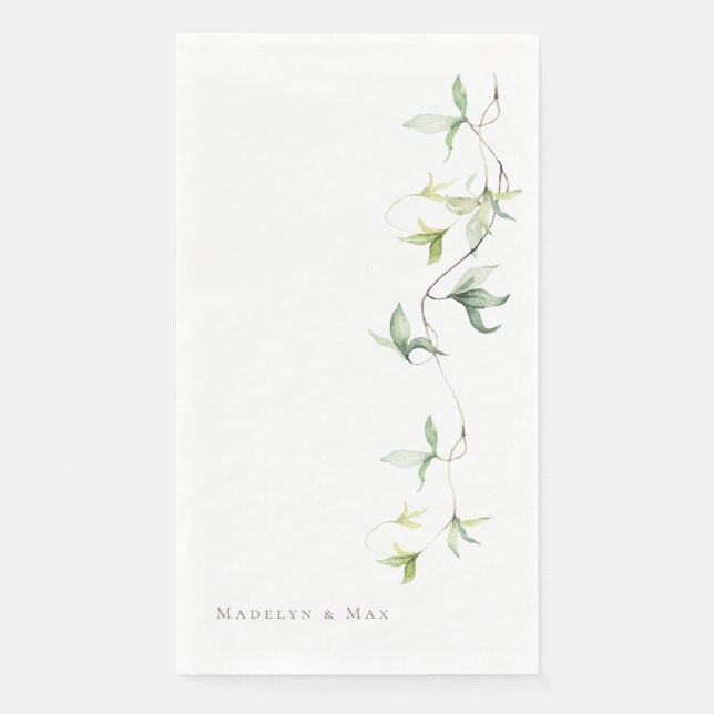Personalised Names Foliage White Elegant Wedding  Napkin (Front)