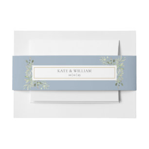 Personalised Names Greenery Dusty Blue Wedding Invitation Belly Band