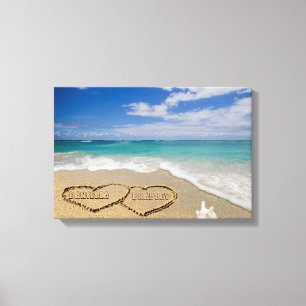 Personalised Names Hearts In Sand Art Canvas Print