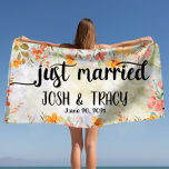 Personalised Names Just Married  Beach Towel<br><div class="desc">Introducing the perfect wedding bath towel for your special day! This elegant custom name beach towel is the perfect way to commemorate your wedding and let everyone know who the new Mr & Mrs are. The perfect wedding gift, honeymoon gift, or just because gift for the new couple, this beautiful...</div>