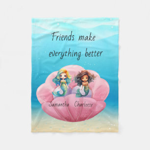 Personalised names mermaid fleece blanket