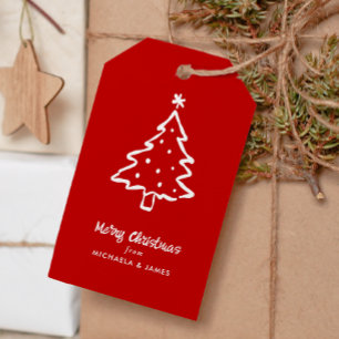Personalised Names Merry Christmas Tree Doodle Gift Tags