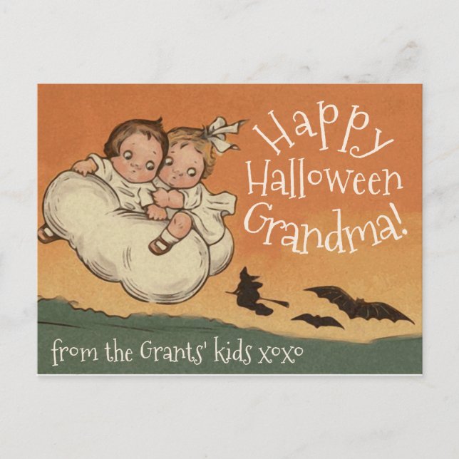 Personalised Names Postcard Vintage Cute Halloween (Front)