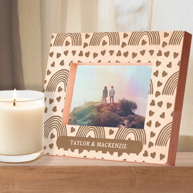 Personalised Names Rainbow and Heart Pattern Etched Frames (Personalized Names Rainbow and Heart Pattern Etched Frames by Ricaso. Patterned hearts and rainbows)