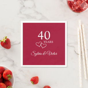 Personalised Names Red Ruby 40th Anniversary Party Napkin