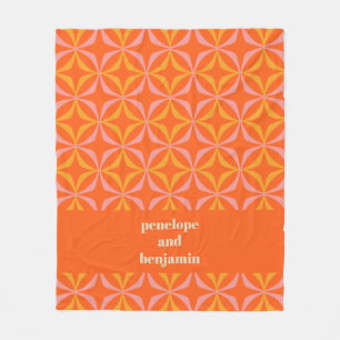 Personalised Names Retro Orange Yellow Geometric  Fleece Blanket