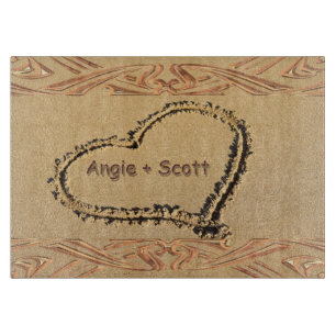 Personalised Names Romantic Heart on Beach Sand Cutting Board