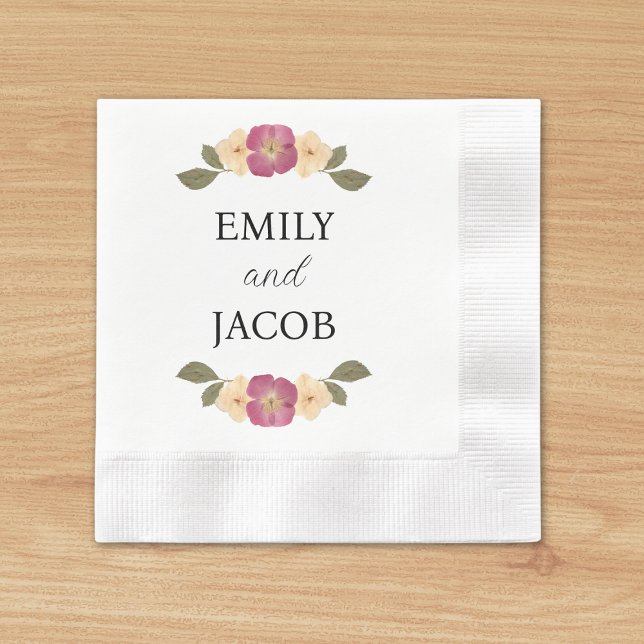 Personalised Names Simple Wildflower Wedding Napkin (Creator Uploaded)