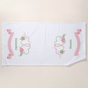 Personalised Names Two Hearts Honeymoon  Beach Towel