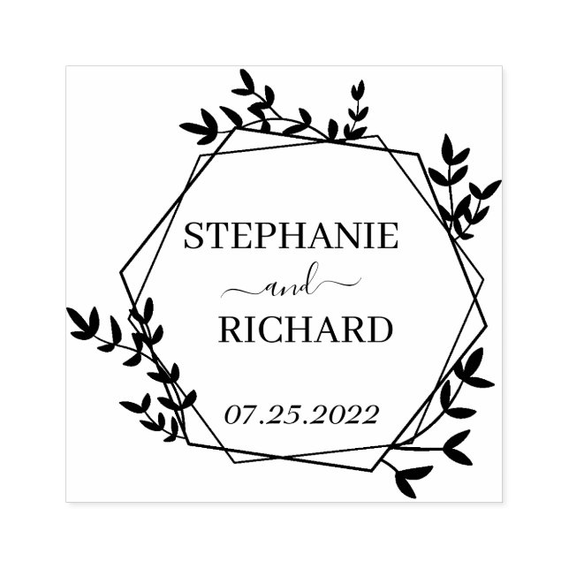 Personalised Names Wedding Floral Wreath Rubber Stamp (Imprint)