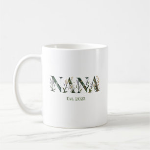 Personalised Nana Est Year Floral Grandmother Gift Coffee Mug