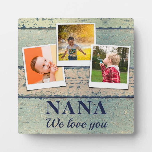 Personalised Nana Kids Children 3 Photo Collage Plaque (Front)