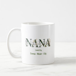 Personalised Nana Kids Names Floral Lettering Coffee Mug